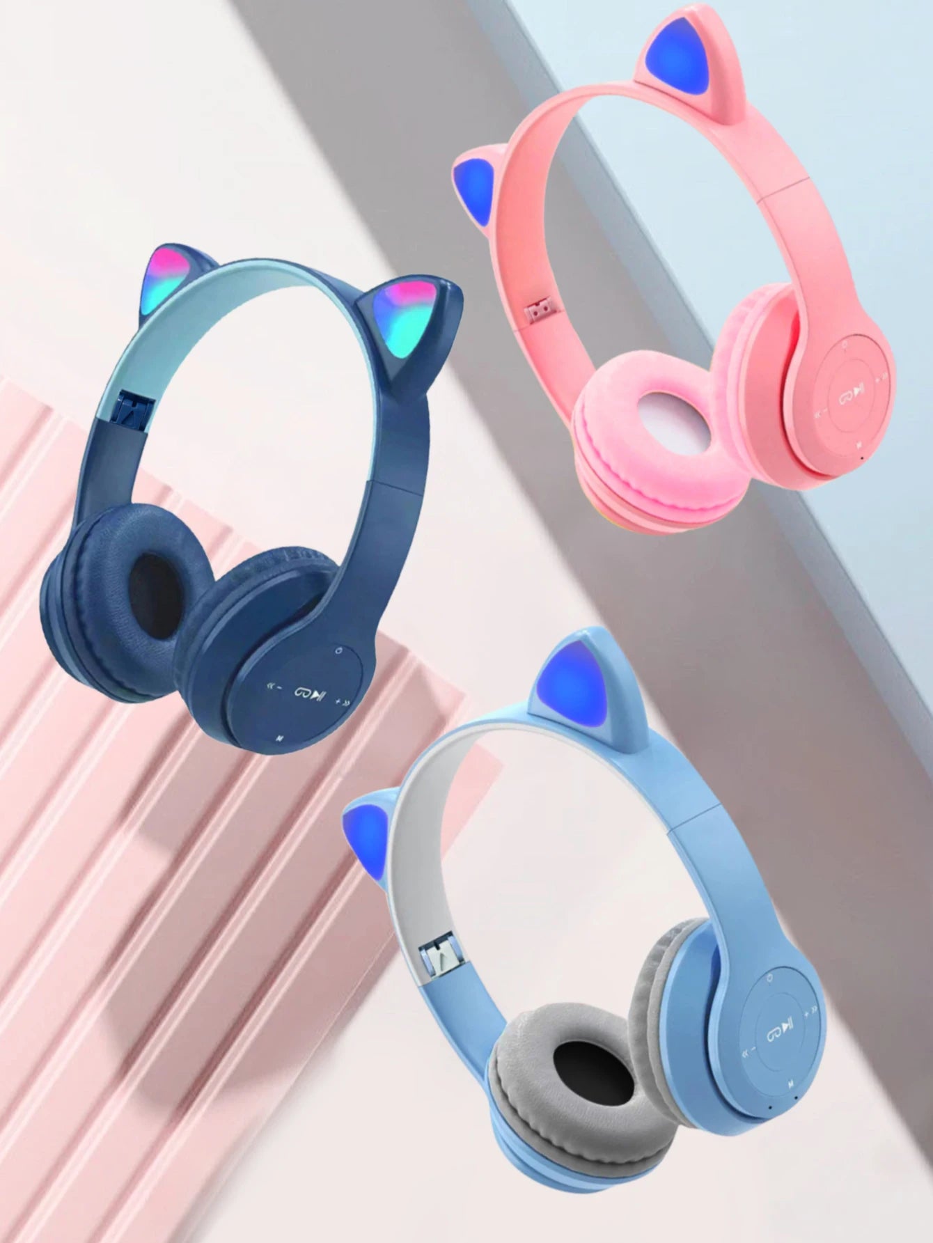 High-appearance-level cat-ear-shaped glowing stereo Bluetooth headphones, foldable Bluetooth headphones