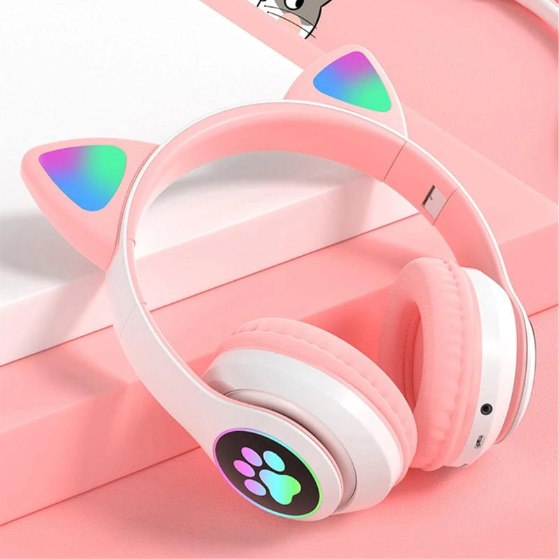 Headband RGB light cat-ear cartoon wireless Bluetooth headphones